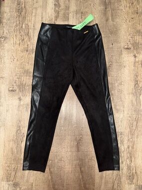 Marc New York Black Faux Leather-Trim Petite Pants